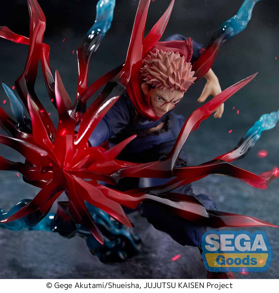 Jujutsu Kaisen Luminasta Yuji Itadori (Black Flash) Figure showcasing dynamic red and blue energy effects, an intense battle pose, and detailed sculpting, set against a white background.