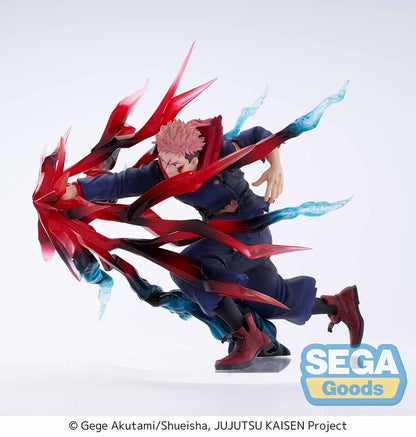 Jujutsu Kaisen Luminasta Yuji Itadori (Black Flash) Figure showcasing dynamic red and blue energy effects, an intense battle pose, and detailed sculpting, set against a white background.