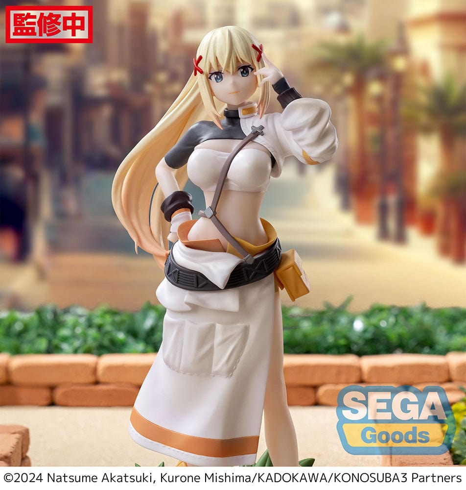KONOSUBA God's blessing on this wonderful world! 3 Darkness Luminasta Figure, presenting the beloved character in a striking pose and a white dress, complete with her endearing and bold expression, ready for both courtly affairs and the heat of battle