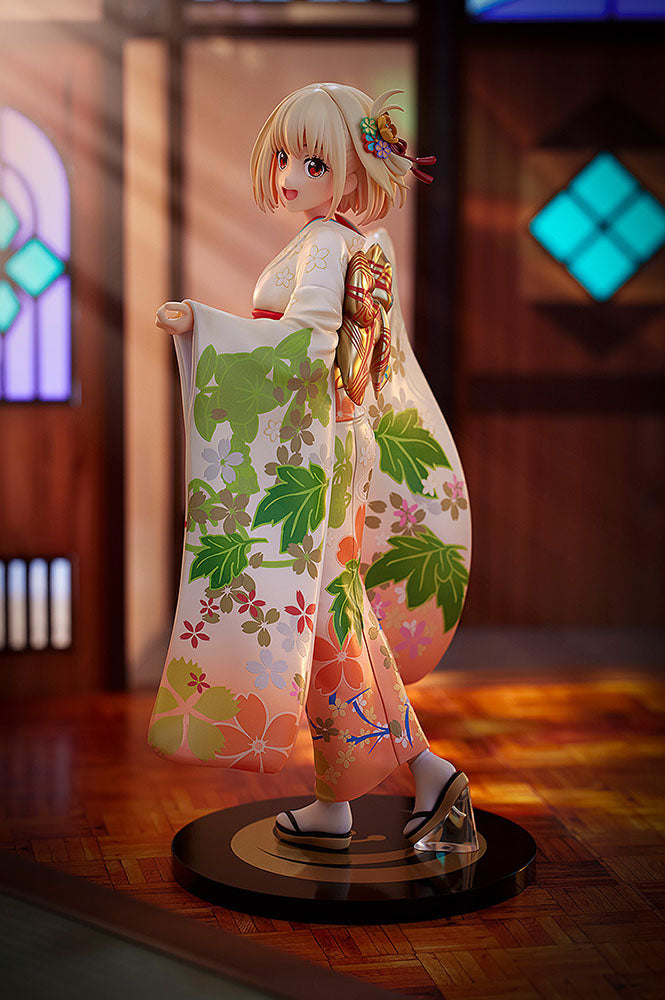  Lycoris Recoil KD Colle Chisato Nishikigi (Haregi Ver.) 1/7 Scale Figure featuring traditional haregi with intricate floral patterns, vibrant colors, and joyful expression, perfect for fans and collectors.