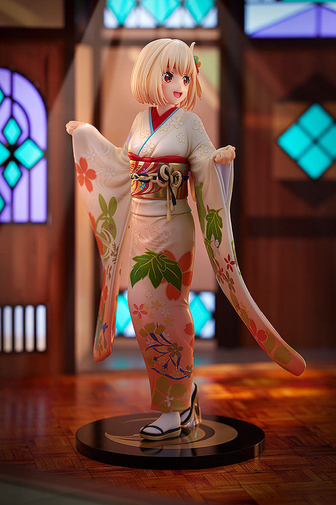  Lycoris Recoil KD Colle Chisato Nishikigi (Haregi Ver.) 1/7 Scale Figure featuring traditional haregi with intricate floral patterns, vibrant colors, and joyful expression, perfect for fans and collectors.