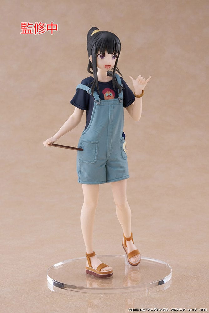 Lycoris Recoil Takina Inoue (Hawaiian Ver.) Coreful Figure wearing blue overalls and sandals, with flowing hair and cheerful pose