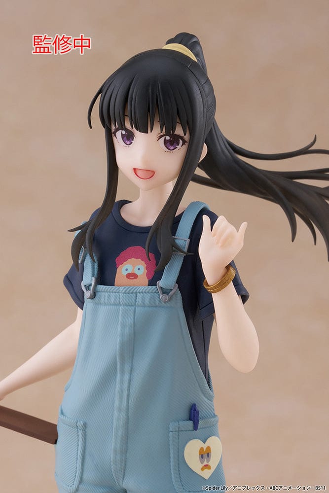 Lycoris Recoil Takina Inoue (Hawaiian Ver.) Coreful Figure wearing blue overalls and sandals, with flowing hair and cheerful pose