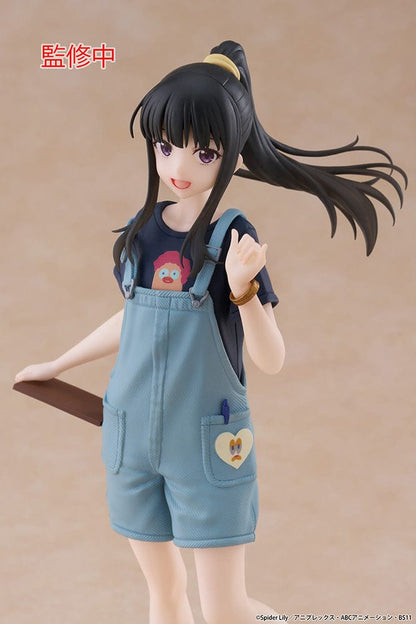 Lycoris Recoil Takina Inoue (Hawaiian Ver.) Coreful Figure wearing blue overalls and sandals, with flowing hair and cheerful pose