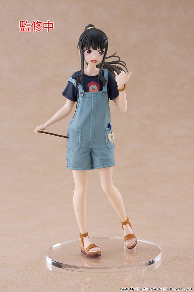 Lycoris Recoil Takina Inoue (Hawaiian Ver.) Coreful Figure wearing blue overalls and sandals, with flowing hair and cheerful pose