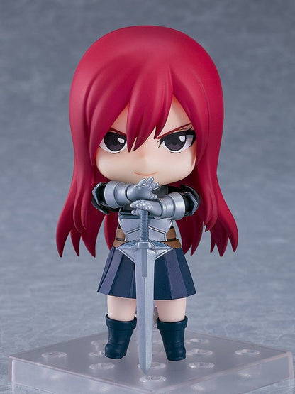 Nendoroid Erza Scarlet from Fairy Tail, wearing her signature armor and holding her sword, posed with a determined expression.