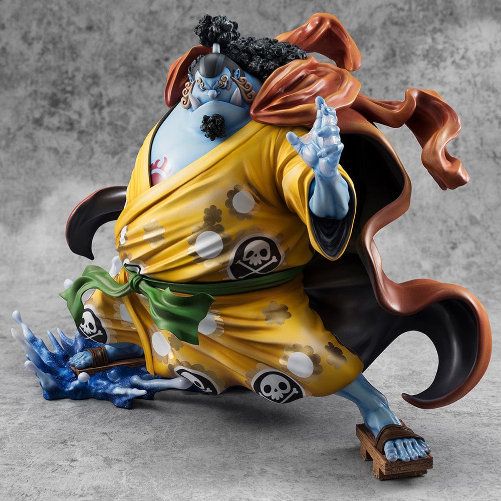 One Piece Portrait of Pirates SA-Maximum Jinbe (Knight of the Sea Ver.) Limited Edition figure in dynamic action pose wearing yellow kimono, using Fish-Man Karate.