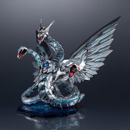 Yu-Gi-Oh! Duel Monsters GX Art Works Monsters Cyber End Dragon figure featuring three heads, massive wings, and intricate mechanical details in a dynamic pose.