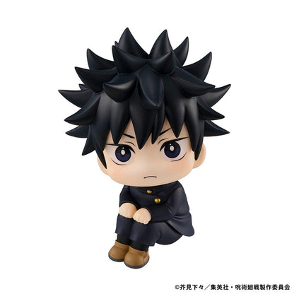 Lookup Figure Jujutsu Kaisen Megumi Fushiguro seated in chibi form, with black spiky hair and serious expression.