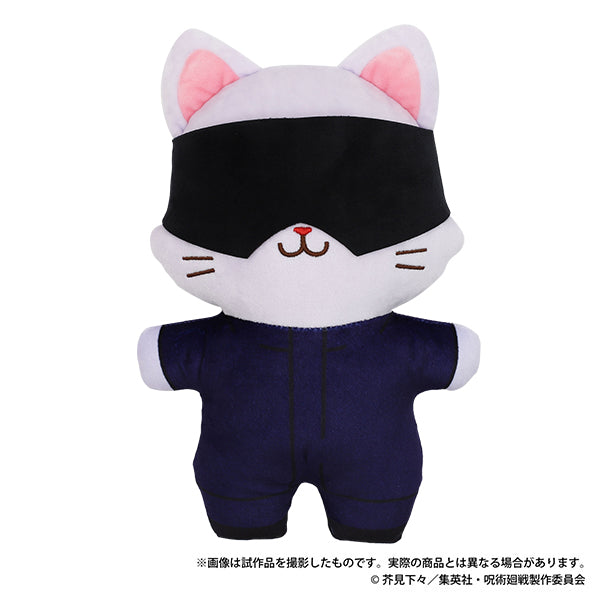 "Jujutsu Kaisen Season 2 Gojo Satoru CAT Flat Plush with Eye Mask - Adorable flat plushie featuring Gojo Satoru in a cute cat design, perfect for fans and collectors."