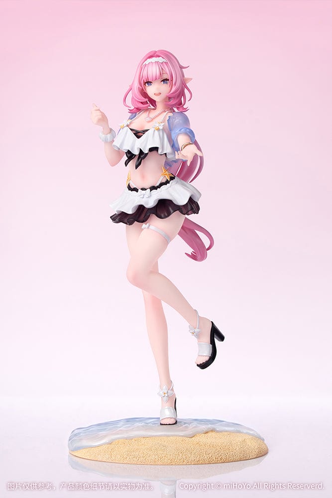 Honkai Impact 3rd Gift+ Elysia (Summer Miss Elf Ver.) 1/8 Scale Figure in beach outfit with pink hair, standing on a sandy base.