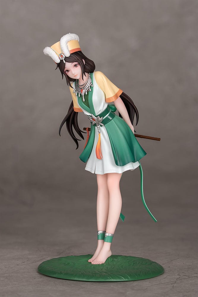 The Legend of Sword and Fairy Gift+ A'nu 1/10 Scale Figure with detailed traditional green and yellow outfit, bamboo flute, and grassy base.