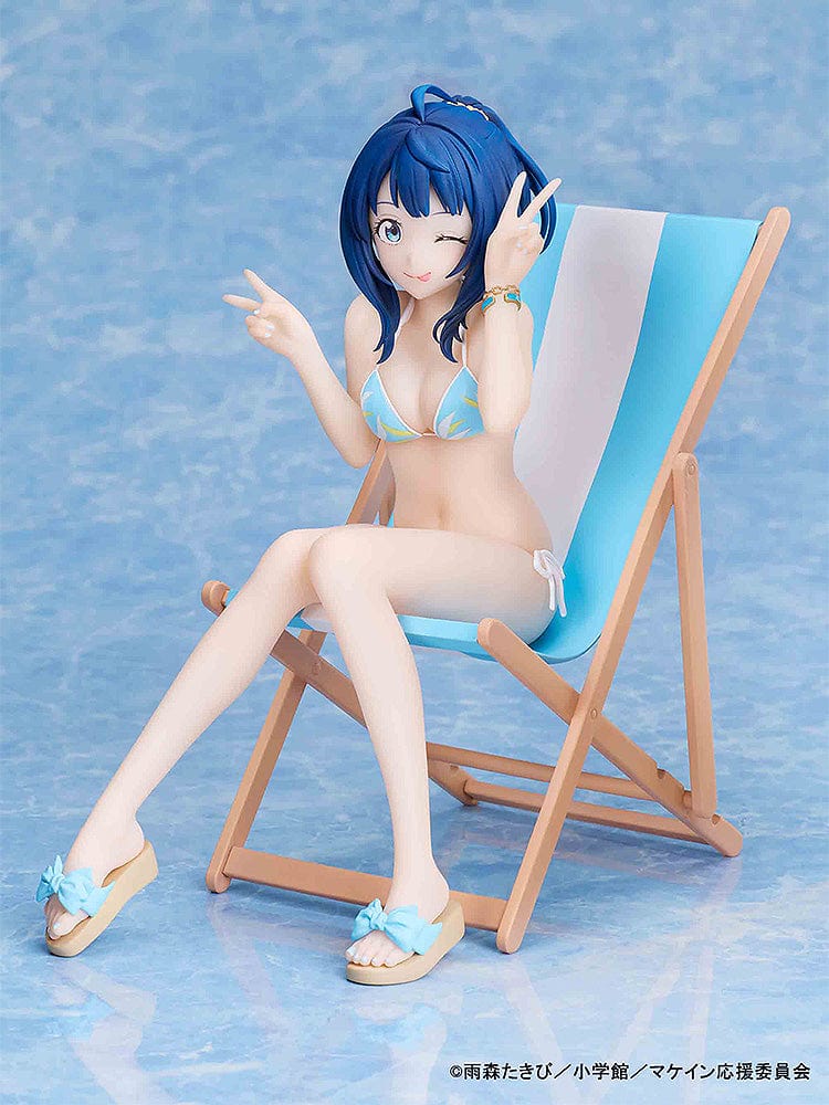 Makeine: Too Many Losing Heroines! Anna Yanami figure in a blue bikini, seated on a beach lounge chair, winking and making a peace sign.