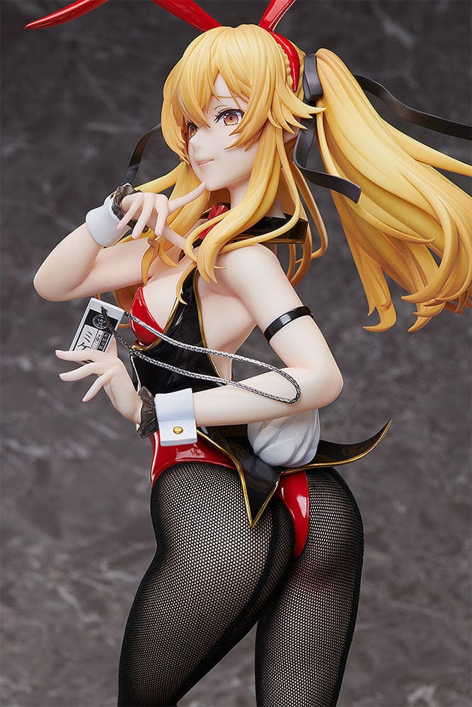 Kakegurui xx B-Style Mary Saotome (Bunny Ver.) 1/4 Scale Figure, featuring the character in a daring bunny costume with a sly smile, showcasing her blonde hair and red accessories, complete with sleek fishnet tights and glossy red heels.