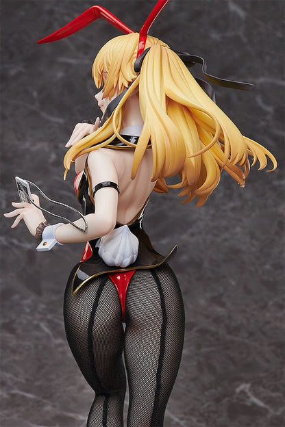 Kakegurui xx B-Style Mary Saotome (Bunny Ver.) 1/4 Scale Figure, featuring the character in a daring bunny costume with a sly smile, showcasing her blonde hair and red accessories, complete with sleek fishnet tights and glossy red heels.