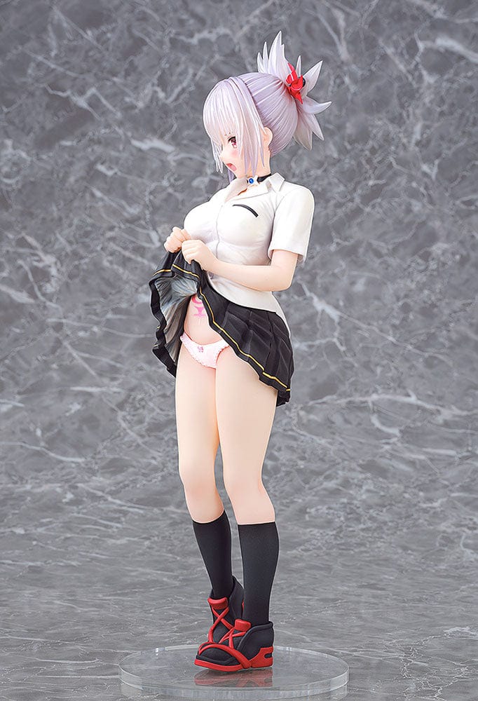 Ayakashi Triangle Matsuri Kazamaki 1/7 Scale Figure, featuring the character in a dynamic pose, with flowing silver hair and intense eyes, wearing black and white attire, radiating strength and determination.