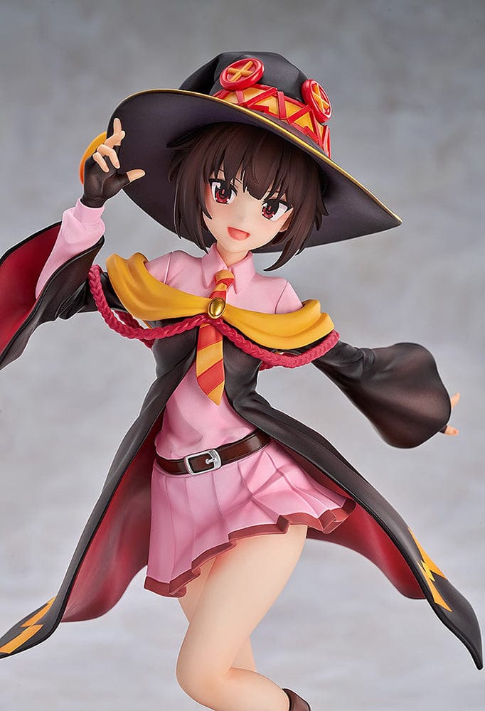 KonoSuba: An Explosion on This Wonderful World! Megumin 1/7 Scale Figure in a dynamic pose with a vibrant red, yellow, and black outfit and her signature wizard hat.