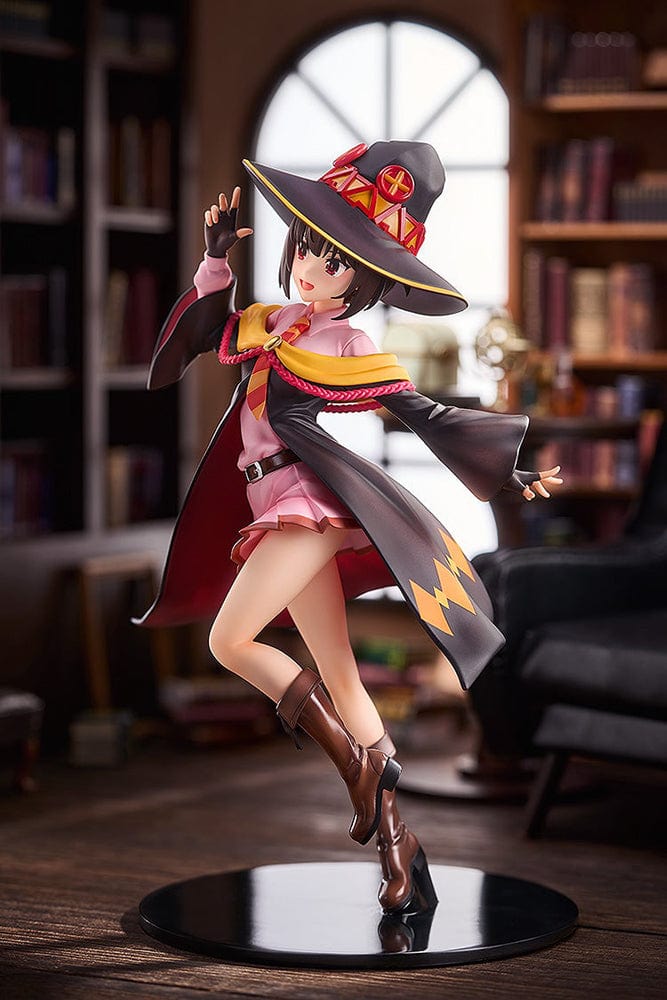 KonoSuba: An Explosion on This Wonderful World! Megumin 1/7 Scale Figure in a dynamic pose with a vibrant red, yellow, and black outfit and her signature wizard hat.