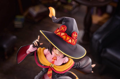 KonoSuba: An Explosion on This Wonderful World! Megumin 1/7 Scale Figure in a dynamic pose with a vibrant red, yellow, and black outfit and her signature wizard hat.