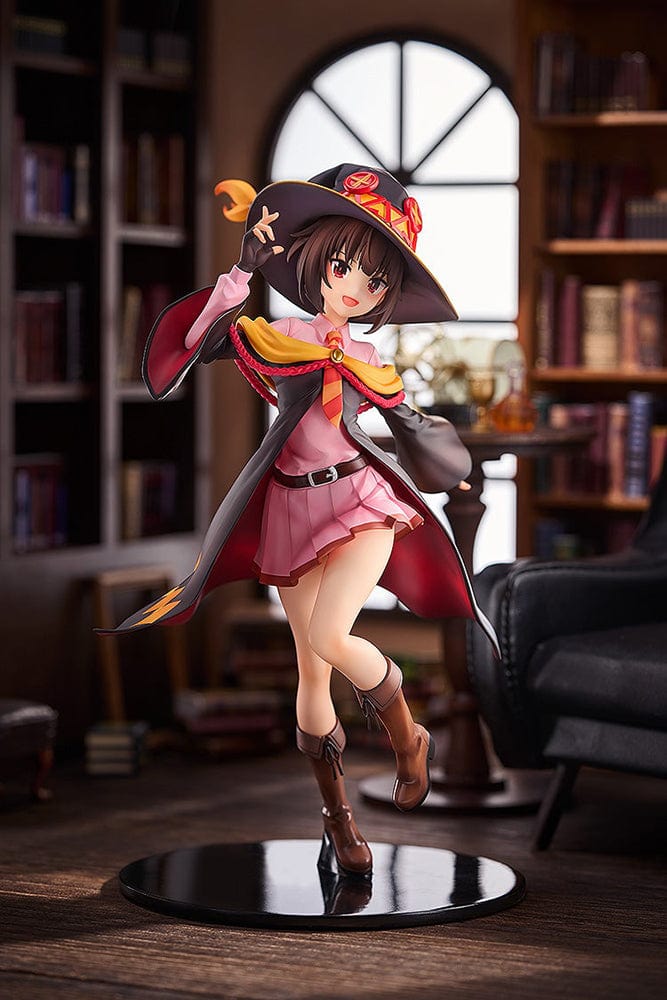 KonoSuba: An Explosion on This Wonderful World! Megumin 1/7 Scale Figure in a dynamic pose with a vibrant red, yellow, and black outfit and her signature wizard hat.