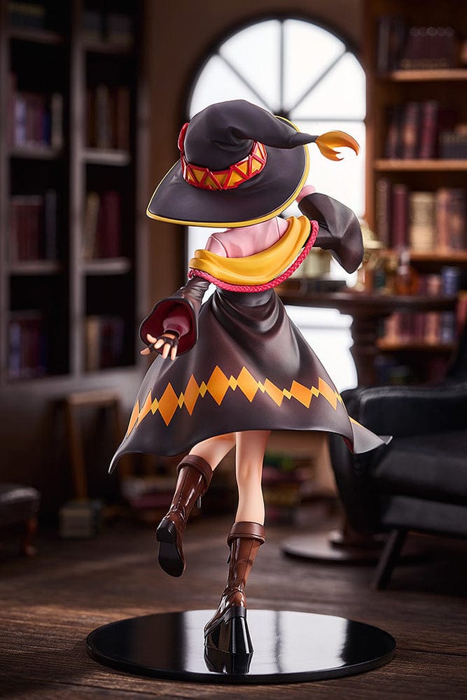 KonoSuba: An Explosion on This Wonderful World! Megumin 1/7 Scale Figure in a dynamic pose with a vibrant red, yellow, and black outfit and her signature wizard hat.