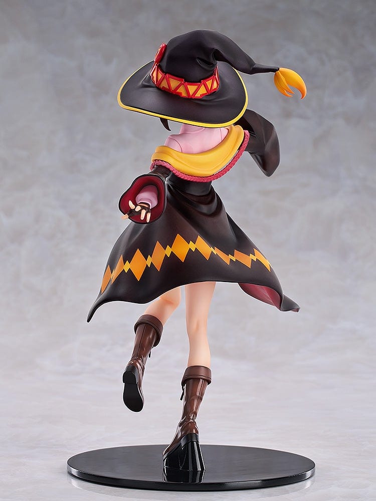 KonoSuba: An Explosion on This Wonderful World! Megumin 1/7 Scale Figure in a dynamic pose with a vibrant red, yellow, and black outfit and her signature wizard hat.