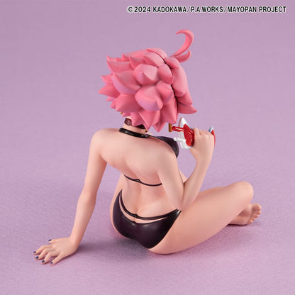 Mayonaka Punch Melty Princess Live (Tenohira) figure wearing a black bikini, seated with a confident expression and holding a drink.