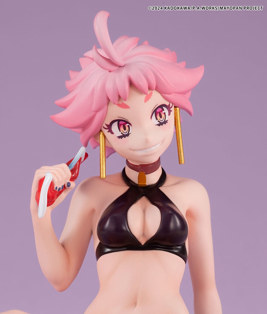 Mayonaka Punch Melty Princess Live (Tenohira) figure wearing a black bikini, seated with a confident expression and holding a drink.