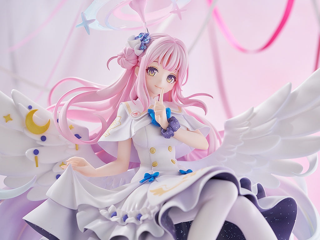 Blue Archive Mika (Call of the Stars Ver.) 1/7 Scale Figure - Detailed anime figure of Mika in a celestial-themed outfit, sitting gracefully on a crescent moon with flowing pink hair and delicate wings.