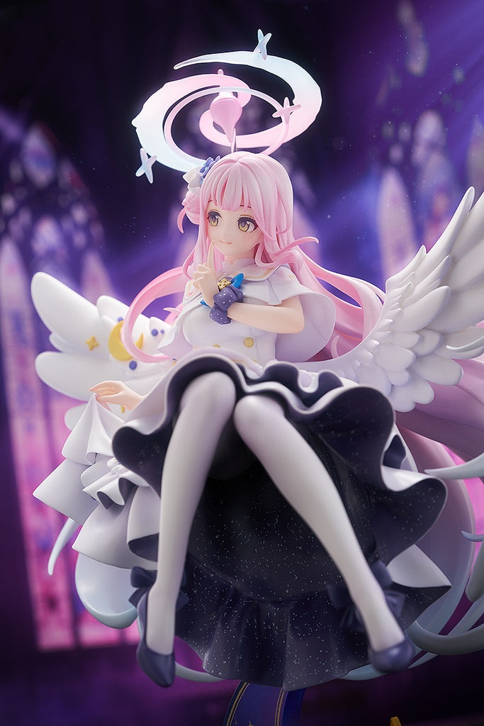 Blue Archive Mika (Call of the Stars Ver.) 1/7 Scale Figure - Detailed anime figure of Mika in a celestial-themed outfit, sitting gracefully on a crescent moon with flowing pink hair and delicate wings.