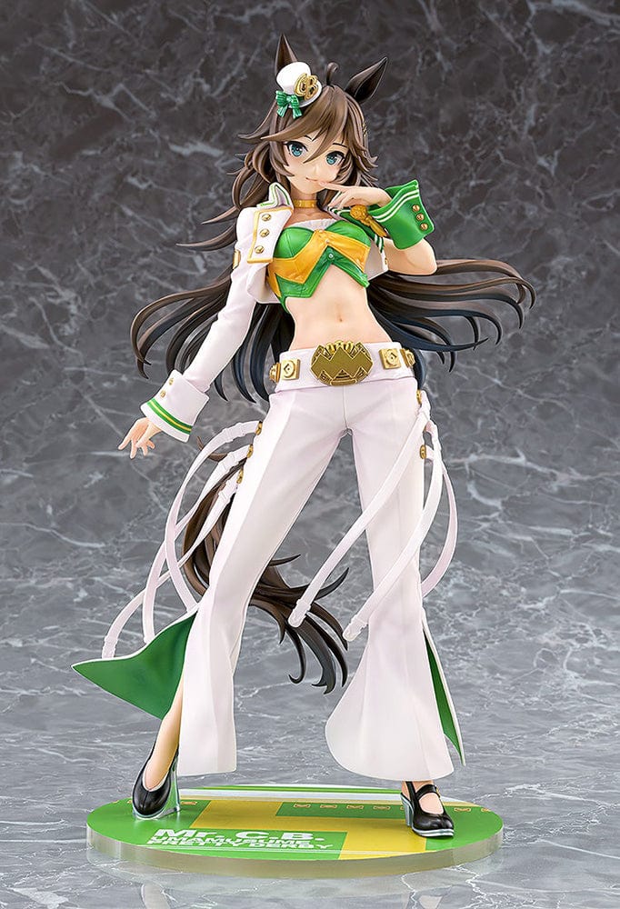 Mr. C.B. 1/7 Scale Figure from Uma Musume: Pretty Derby in a green and white racing-themed outfit with flowing hair and a confident pose.