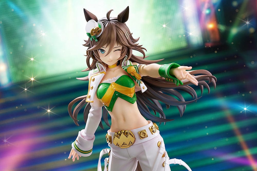 Mr. C.B. 1/7 Scale Figure from Uma Musume: Pretty Derby in a green and white racing-themed outfit with flowing hair and a confident pose.