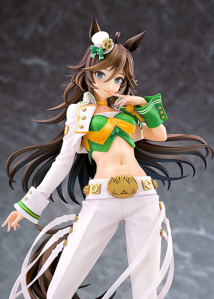 Mr. C.B. 1/7 Scale Figure from Uma Musume: Pretty Derby in a green and white racing-themed outfit with flowing hair and a confident pose.