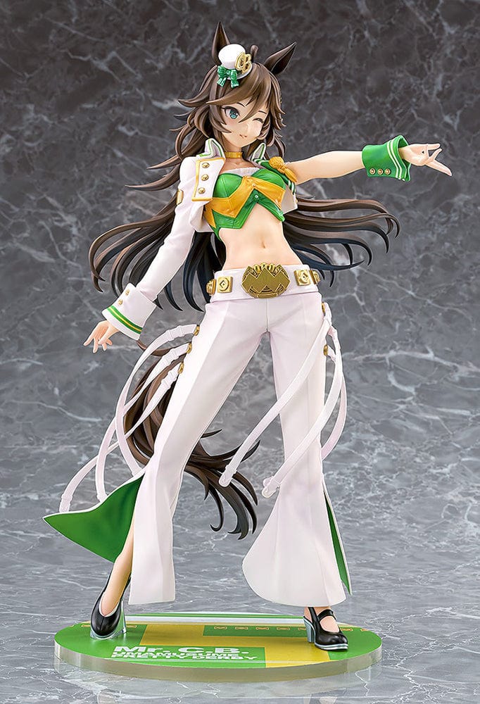 Mr. C.B. 1/7 Scale Figure from Uma Musume: Pretty Derby in a green and white racing-themed outfit with flowing hair and a confident pose.