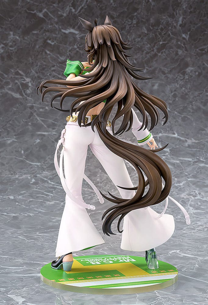 Mr. C.B. 1/7 Scale Figure from Uma Musume: Pretty Derby in a green and white racing-themed outfit with flowing hair and a confident pose.