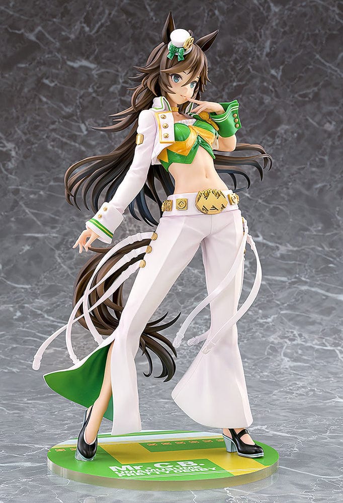 Mr. C.B. 1/7 Scale Figure from Uma Musume: Pretty Derby in a green and white racing-themed outfit with flowing hair and a confident pose.