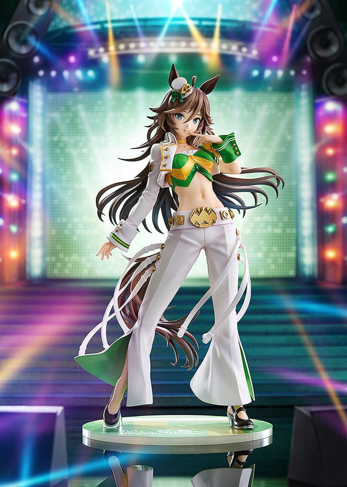 Mr. C.B. 1/7 Scale Figure from Uma Musume: Pretty Derby in a green and white racing-themed outfit with flowing hair and a confident pose.