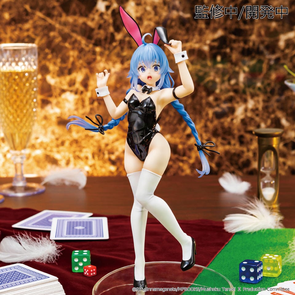 Mushoku Tensei: Jobless Reincarnation Vivit Roxy Migurdia Bunny Ver. Figure featuring a black bunny outfit, blue twin braids, and dynamic pose with playful expression.