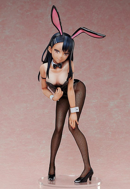 1/4 scale figure of 'Don't Toy With Me, Miss Nagatoro's Hayase Nagatoro in a bunny suit, featuring large black bunny ears, a bow tie, black leotard with white cuffs, fishnet tights, and high heels, striking a playful pose.