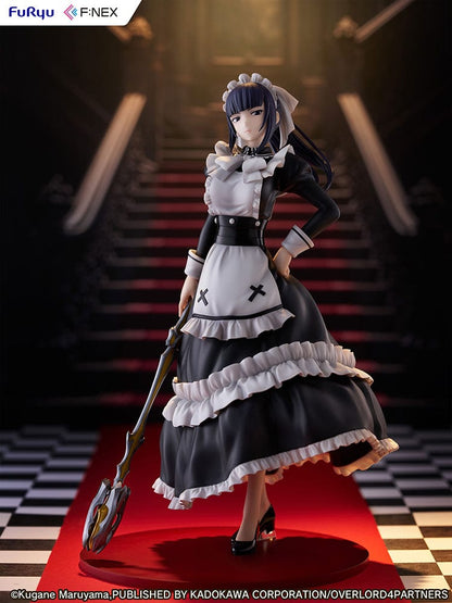 Overlord Narberal Gamma 1/7 scale figure featuring a maid character in black and white attire holding a weapon, with a stern expression and standing on a red base.