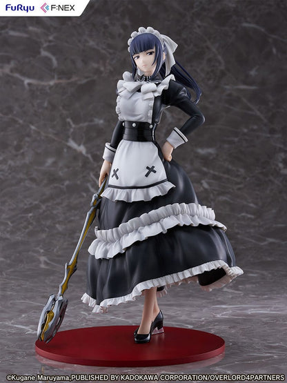 Overlord Narberal Gamma 1/7 scale figure featuring a maid character in black and white attire holding a weapon, with a stern expression and standing on a red base.