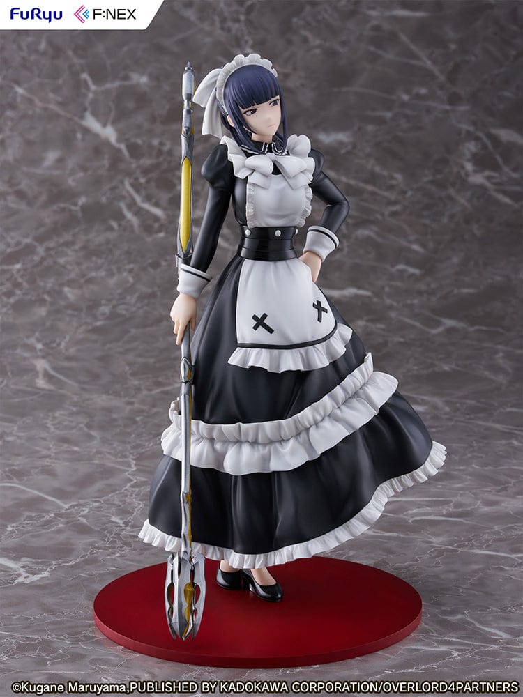 Overlord Narberal Gamma 1/7 scale figure featuring a maid character in black and white attire holding a weapon, with a stern expression and standing on a red base.