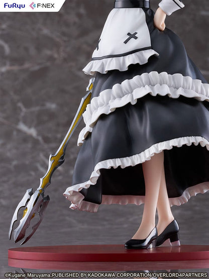 Overlord Narberal Gamma 1/7 scale figure featuring a maid character in black and white attire holding a weapon, with a stern expression and standing on a red base.