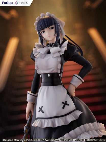 Overlord Narberal Gamma 1/7 scale figure featuring a maid character in black and white attire holding a weapon, with a stern expression and standing on a red base.