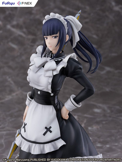 Overlord Narberal Gamma 1/7 scale figure featuring a maid character in black and white attire holding a weapon, with a stern expression and standing on a red base.