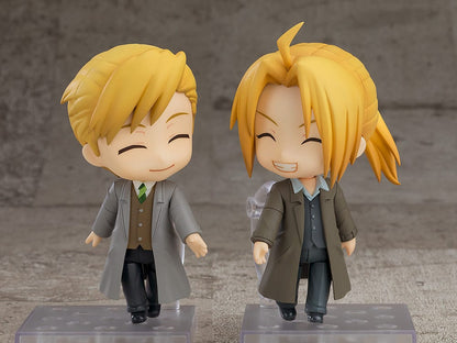 Fullmetal Alchemist: Brotherhood Nendoroid No.2624 Alphonse Elric (Final Episode Ver.) wearing a suit and overcoat, holding a briefcase.