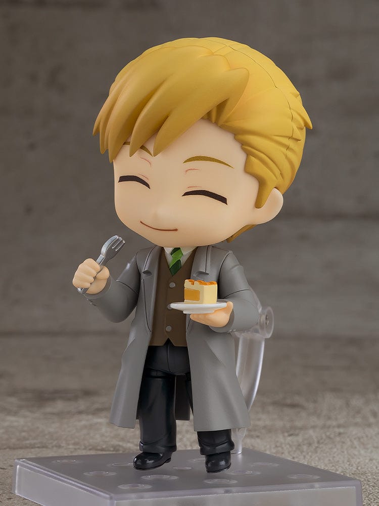 Fullmetal Alchemist: Brotherhood Nendoroid No.2624 Alphonse Elric (Final Episode Ver.) wearing a suit and overcoat, holding a briefcase.