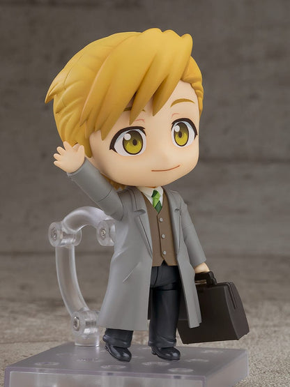 Fullmetal Alchemist: Brotherhood Nendoroid No.2624 Alphonse Elric (Final Episode Ver.) wearing a suit and overcoat, holding a briefcase.