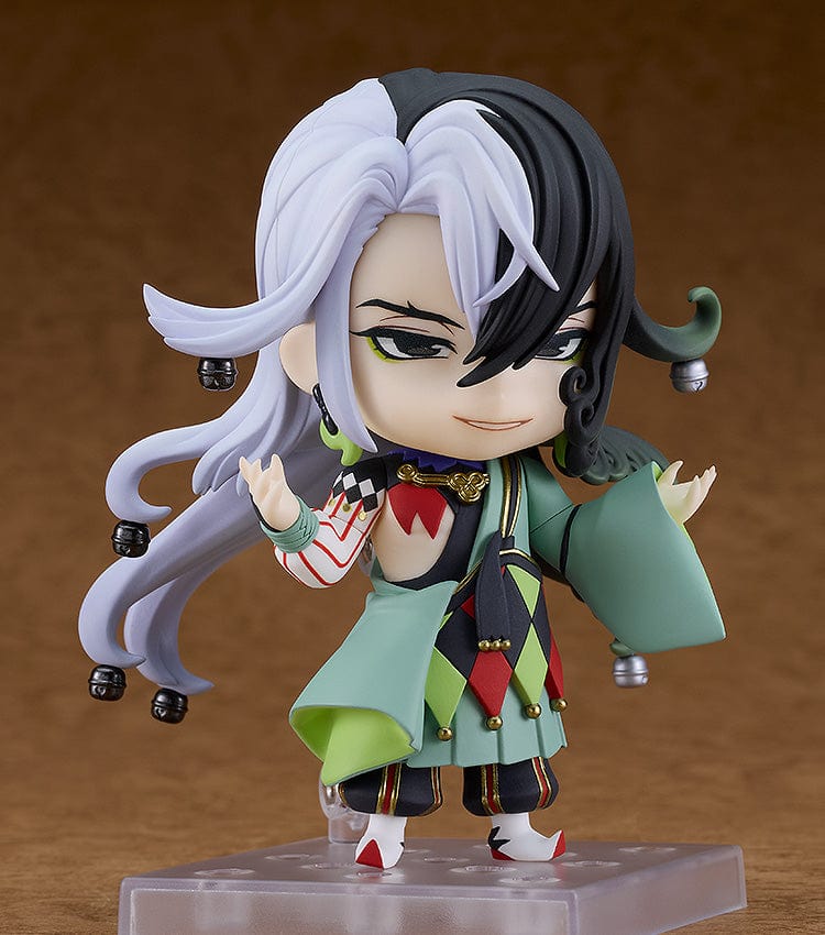 Fate/Grand Order Nendoroid No.2636 Ashiya Douman (Alter Ego) in chibi form with contrasting black and silver hair, holding a mask.