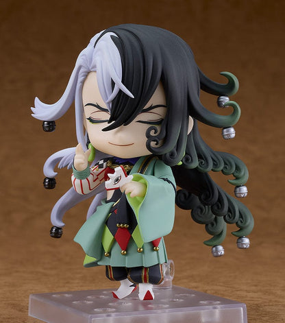 Fate/Grand Order Nendoroid No.2636 Ashiya Douman (Alter Ego) in chibi form with contrasting black and silver hair, holding a mask.